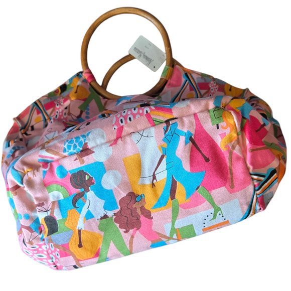 NWT Neiman Marcus Canvas Small Tote Bamboo Handles - Picture 3 of 7